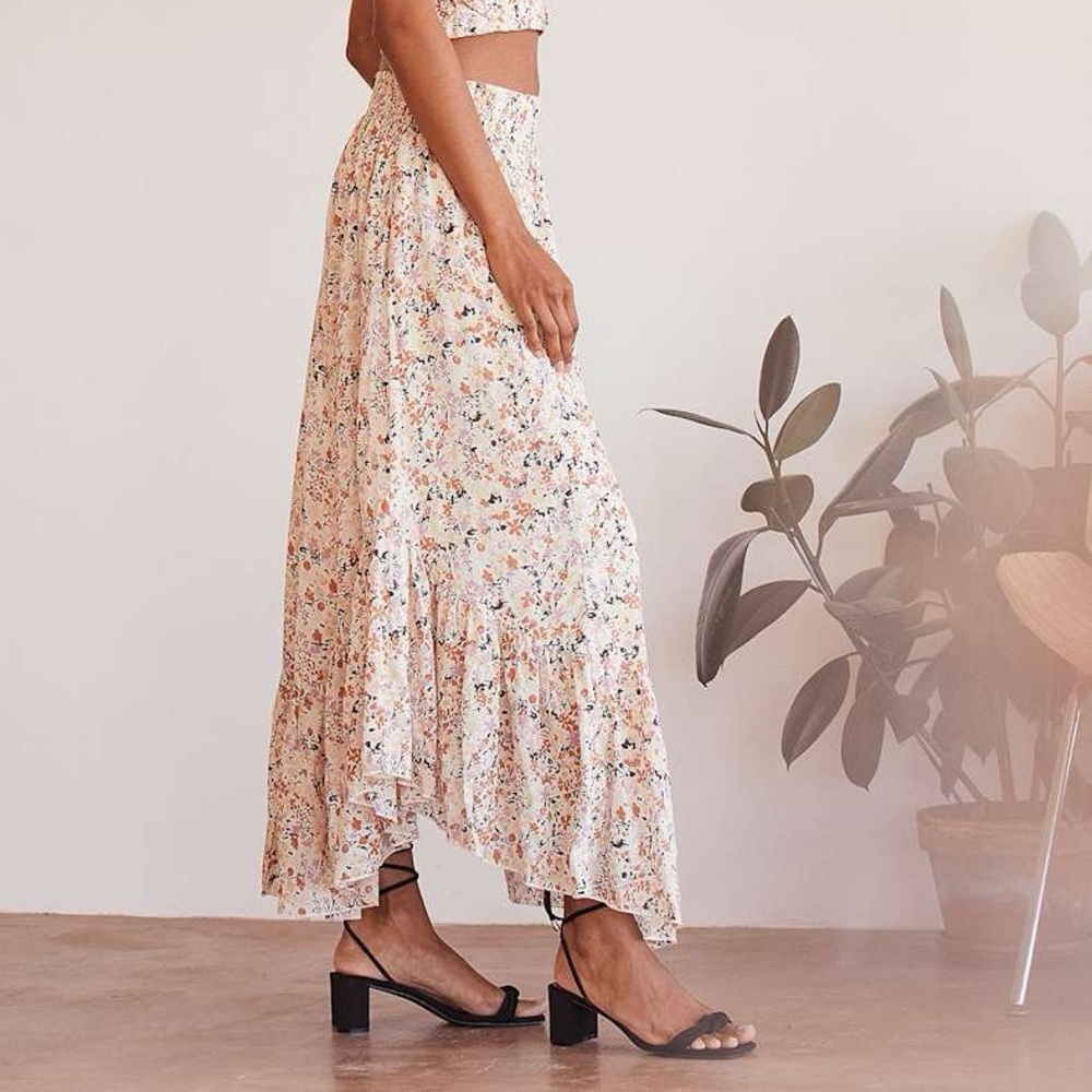 Free People Pretty Daze Ivory Floral Print Maxi Skirt - Picture 2 of 9
